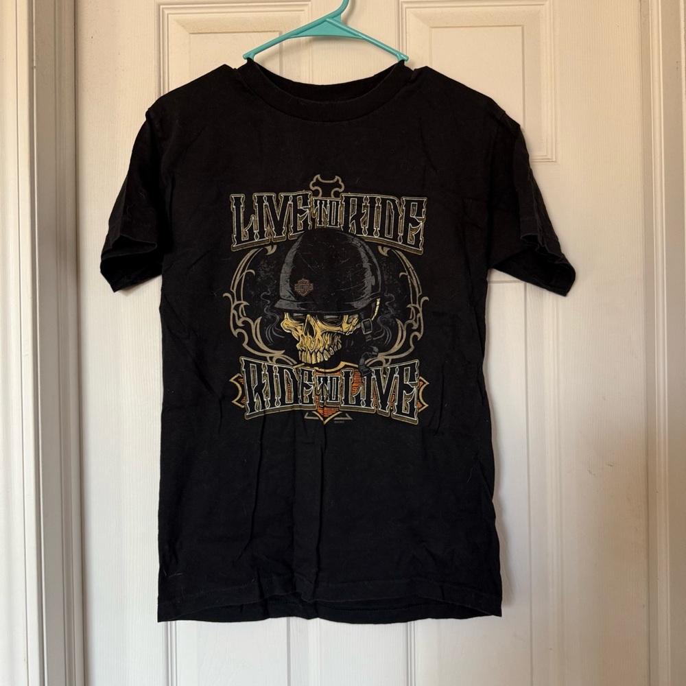 Black Harley Davidson Graphic T-Shirt with Skull Design